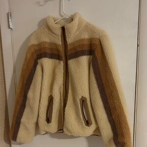 Faherty Cozy Cream and Brown Sherpa Jacket XL